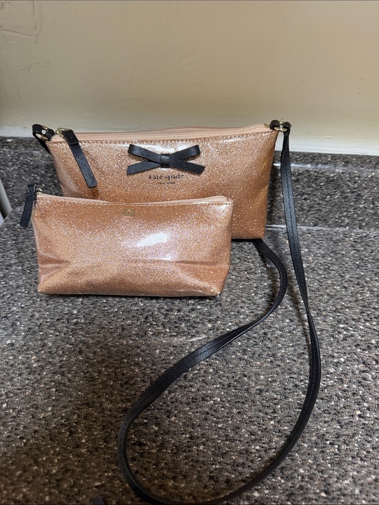 kate spade Handbags - kate spade rose gold coated glitter crossbody and matching pouch